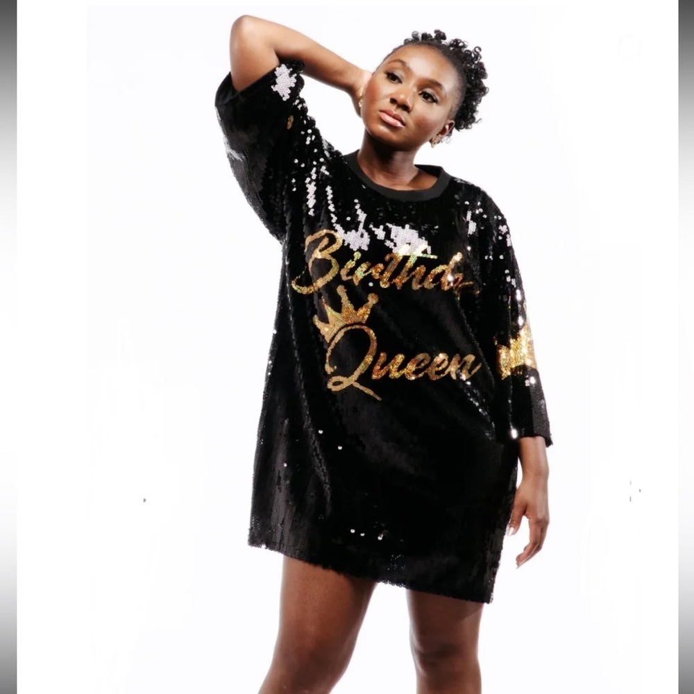 New BE BLESSED Black Sequins Birthday Queen Dress One Size
